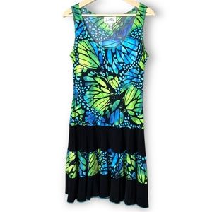 Joseph RIBKOFF Sleeveless Butterfly Print Stretch Dress w/ Banded Flowing Hem
